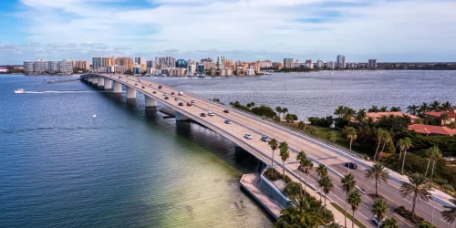 John Ringling Parkway bridge to Sarasota in midday light